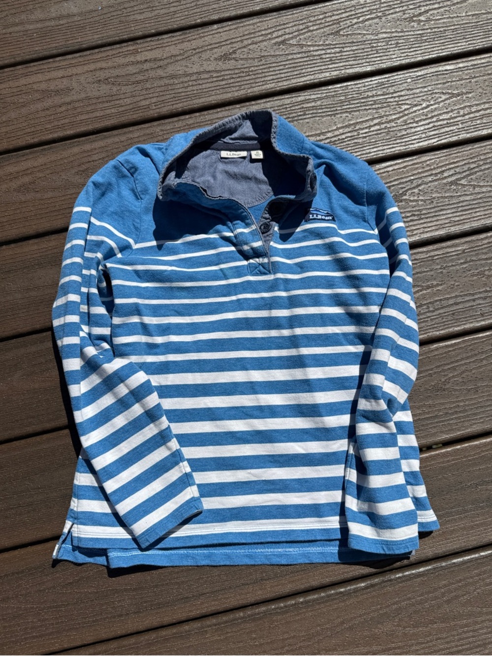 L.L. Bean Blue & White Striped Long-Sleeve Pullover Tee